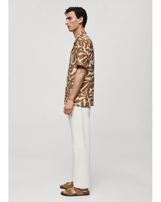 Mango White Regular-fit Textured Printed Shirt Medium for men
