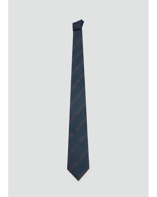 Mango Blue 100% Silk Tie With Microstructured Stripes for men