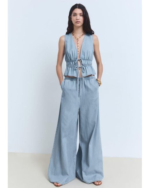 Mango Blue Lyocell Palazzo Trousers
