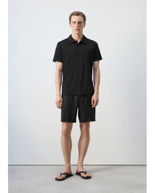 Mango Black Fine-Knit Polo Shirt for men
