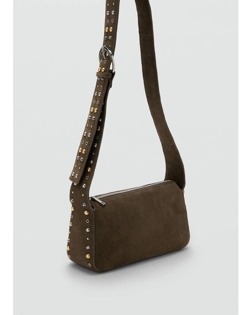 Mango Green Suede Crossbody Bag With Studs