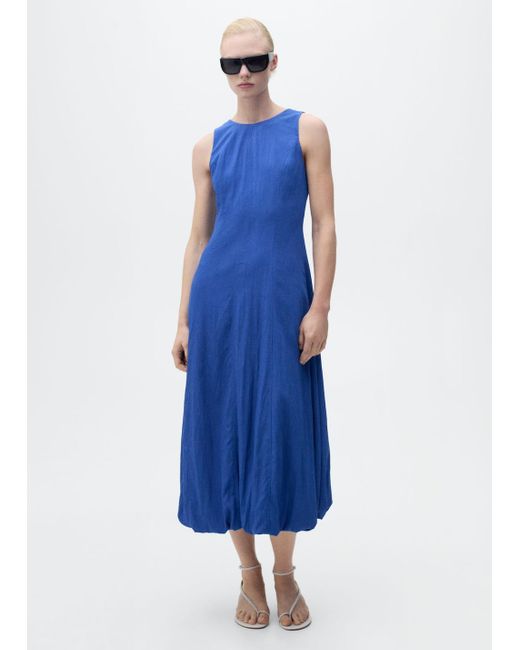 Mango Blue Midi-Dress With Puffed Hem