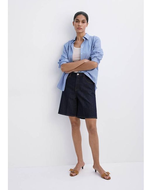 Mango Blue High-Waist Straight-Fit Denim Shorts