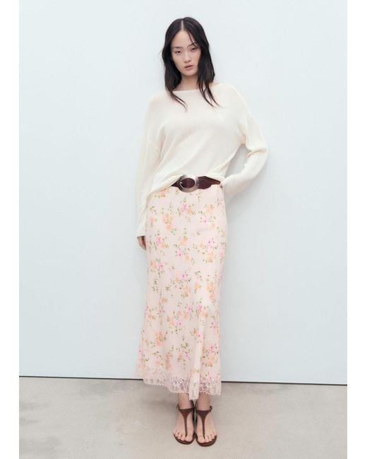 Mango White Floral Skirt With Lace Detail