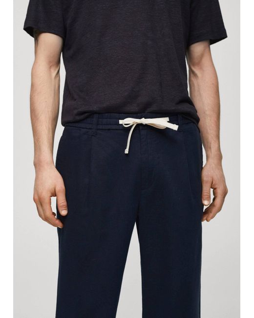 Mango Blue Slim-fit Trousers With Drawstring Dark for men