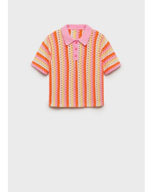 Mango White Two-Tone Striped Crochet Sweater