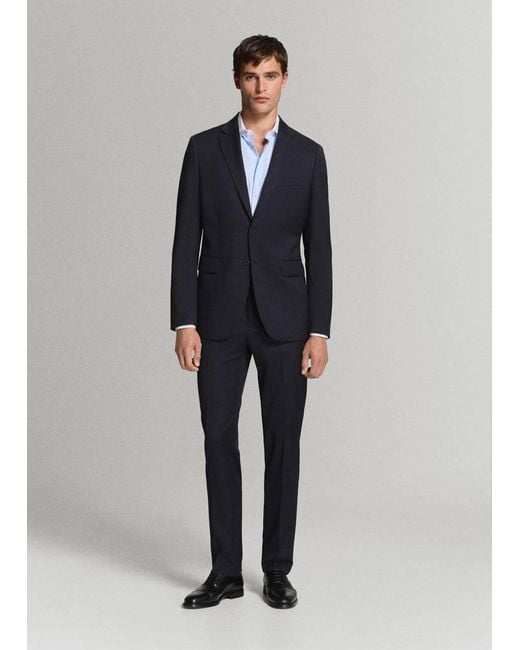 Mango Blue Turin 100% Wool Suit Trousers for men