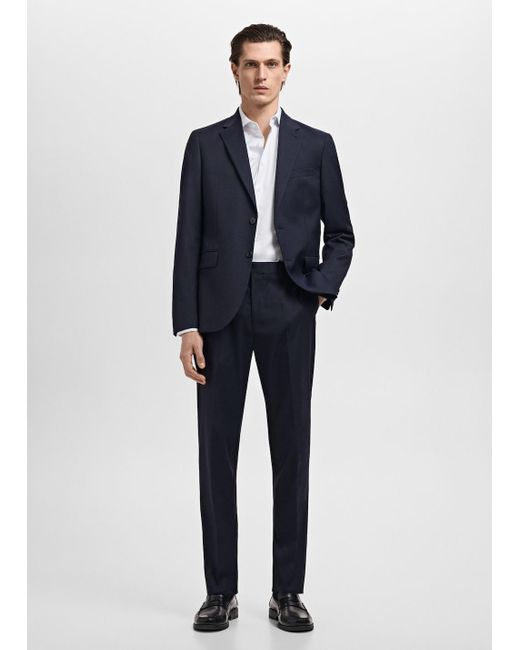 Camicia Completo Slim Fit Cotone Righe Bianco di Mango in Blue da Uomo