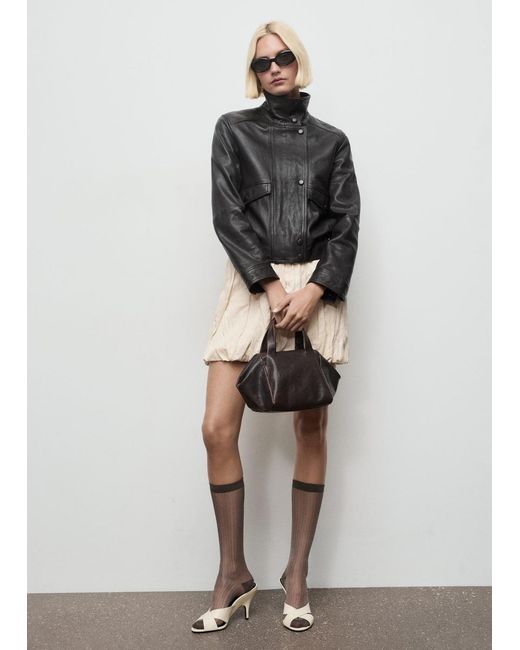 Mango Green High-Neck Leather Jacket