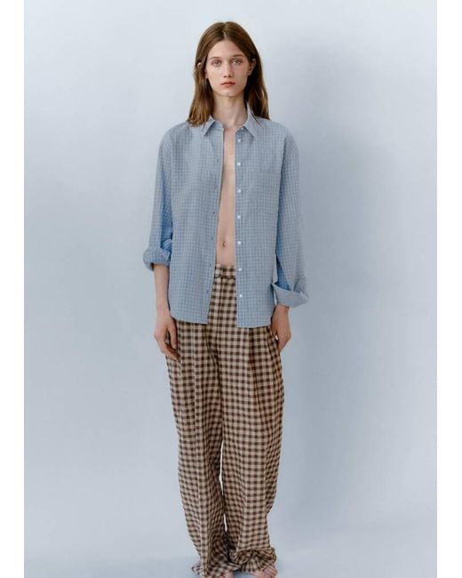Mango Blue Straight-Leg Gingham Trousers