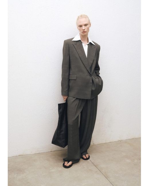 Mango Gray Oversized Double-Breasted Suit Jacket