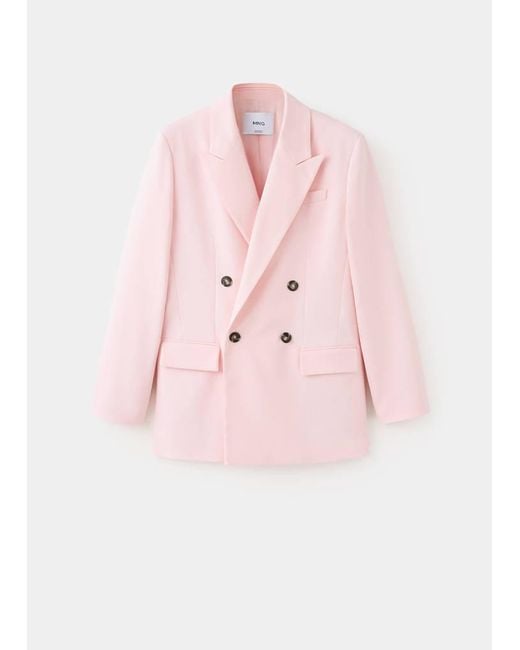 Mango Pink Double-Breasted Cotton Blend Suit Blazer