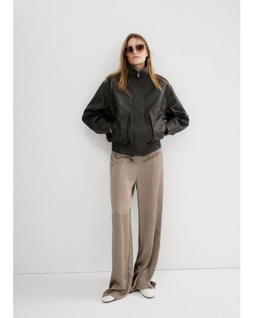 Mango Brown Satin Striped Trousers