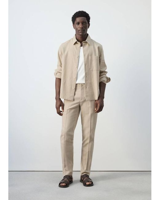 Mango Natural Linen And Cotton Blend Stripe Shirt for men