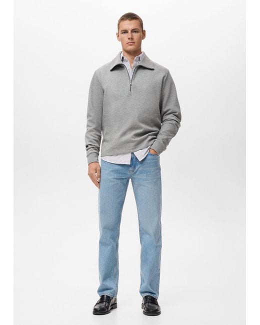 Felpa Cotone Collo Zip Grigio Medio Vigoré di Mango in Blue da Uomo