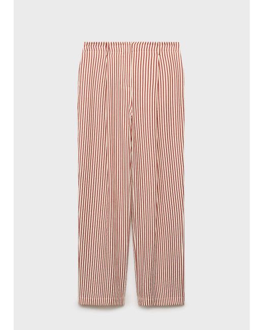 Mango White Pleated Striped Trousers