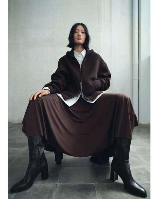 Mango Gray Leather Block-Heel Boots
