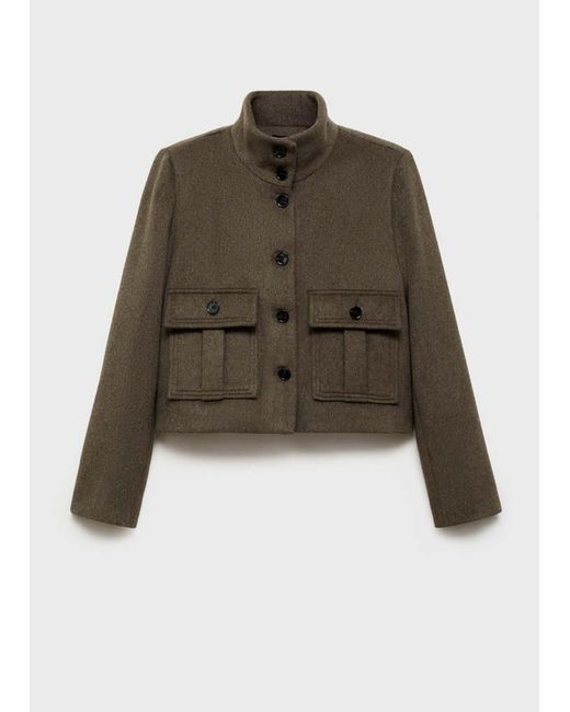 Mango White Wool-Blend Jacket With Pockets