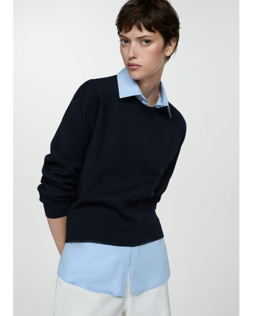 Mango Blue Combined Shirt Sweater Dark