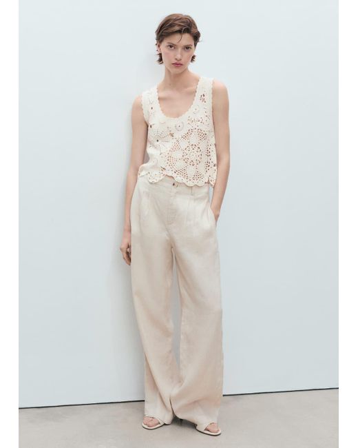 Mango White Crochet Top With Flowers