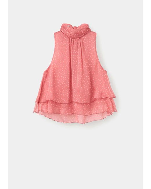 Mango Pink Polka-Dot Blouse With Knot Detail