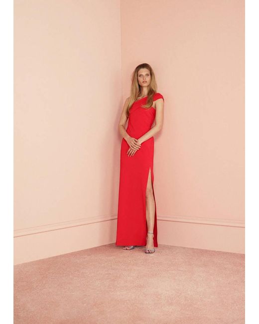 Mango Pink Asymmetric Neckline Dress With Opening