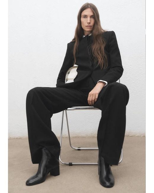 Mango Black Leather Ankle Boots With Block Heel