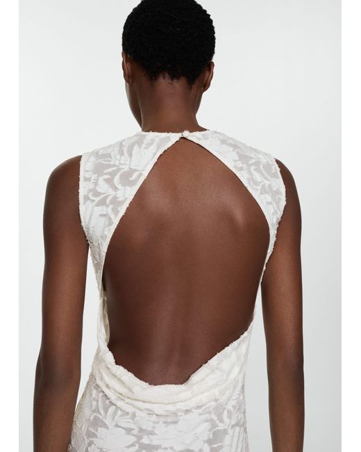 Mango White Jacquard Dress With Opening Off
