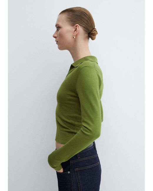 Mango Green Knitted Polo Neck Sweater