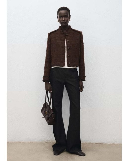 Mango Brown Tweed Jacket With Frayed Ends