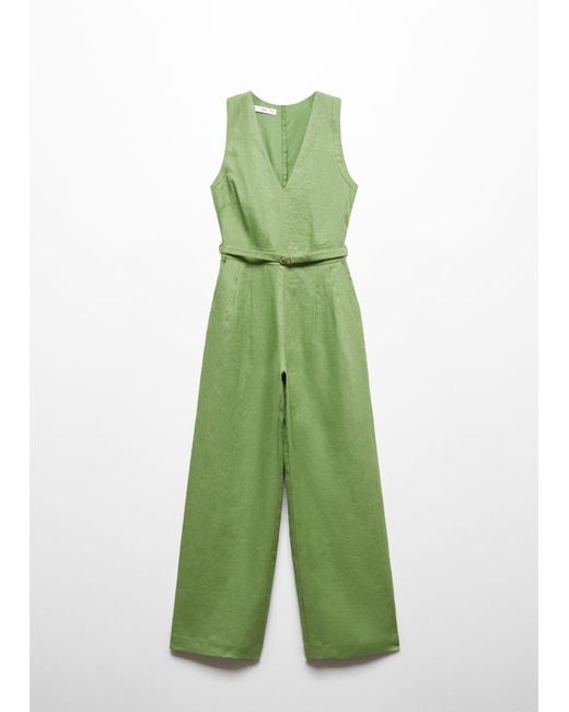 Mango Green 100% Linen Jumpsuit With Belt