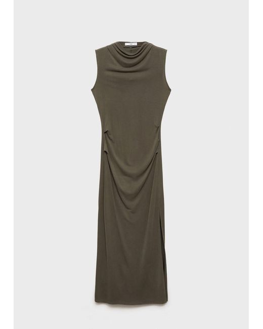 Mango White Draped Neck Modal Dress Khaki