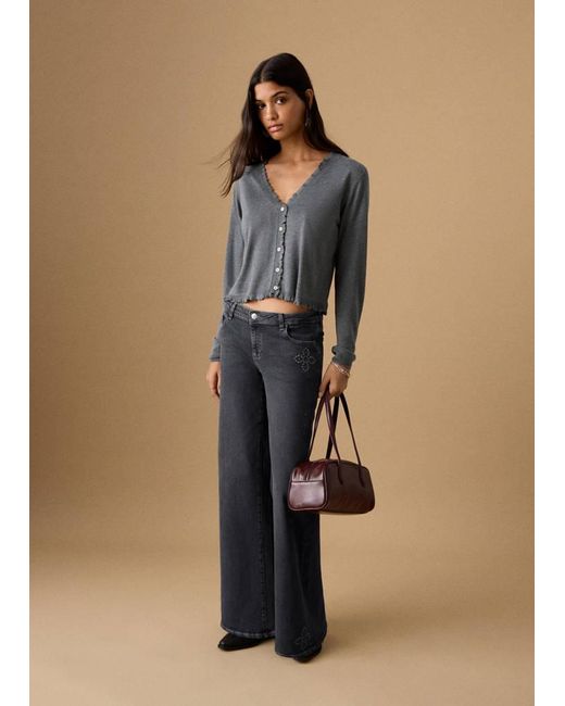 MANGO TEEN Blue Low-Waist Studded Jeans