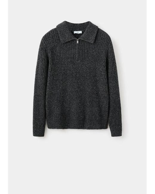 Mango Black Wool-Blend Zip-Up Polo Jumper for men