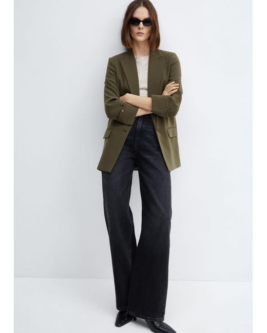 Mango Green Tailored Jacket With Turn-down Sleeves