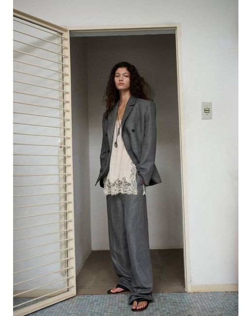 Mango Gray Straight Linen Blend Blazer