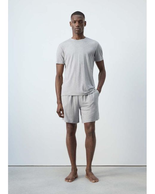 Mango White Elastic Waistband Pyjama Set for men