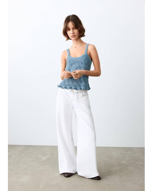 MANGO TEEN White Openwork Knit Top