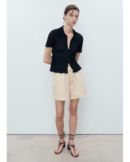 Mango White Linen Shorts With Drawstring