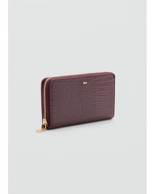 Mango Purple Large Shiny Croc-Effect Wallet