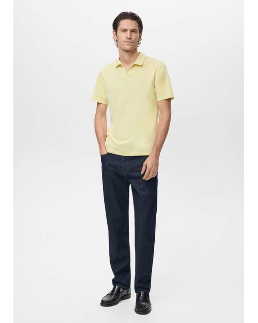 Mango White Cotton Piqué Polo Shirt for men