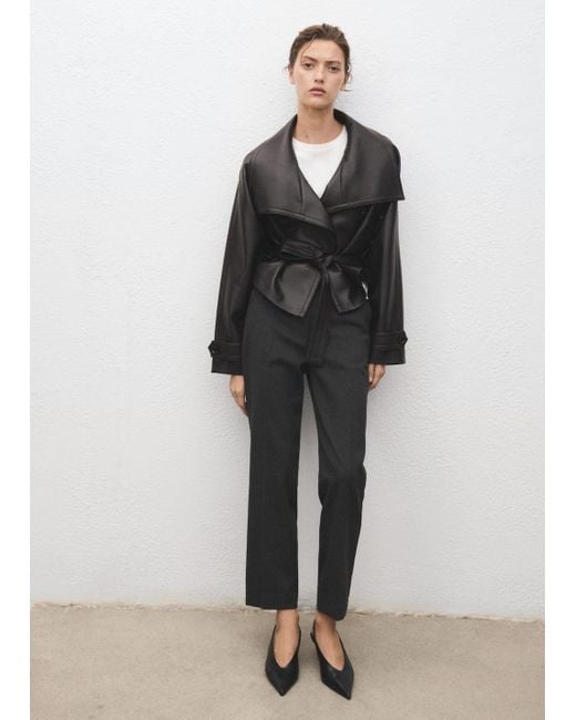 Mango Black Cropped Tailored Pinstripe Trousers