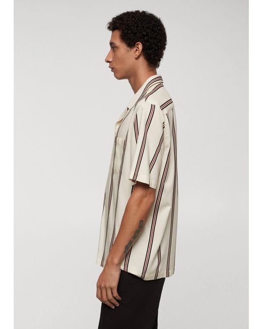 Mango White Striped Bowling Fluid Shirt for men