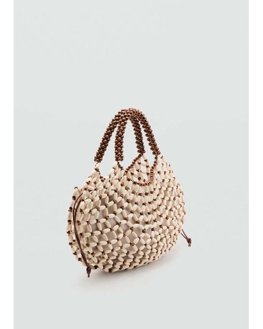 Mango White Wooden Beaded Shoulder Bag