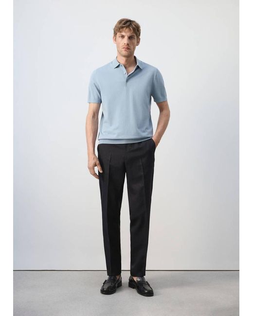 Mango Blue 100% Cotton Fine Knit Polo for men