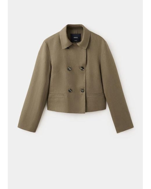 Mango Green Double-Breasted Linen Jacket