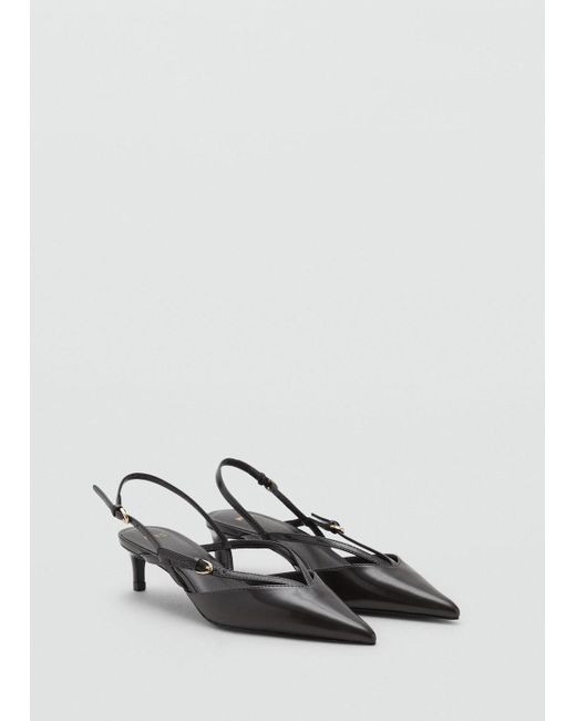 Mango White Kitten-Heel-Pumps Mit Riemchen