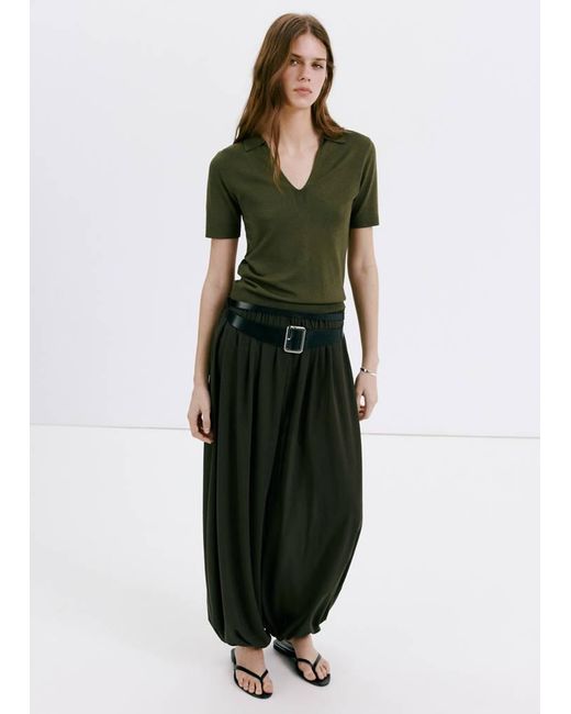 Mango Green Fitted Fine-Knit Polo