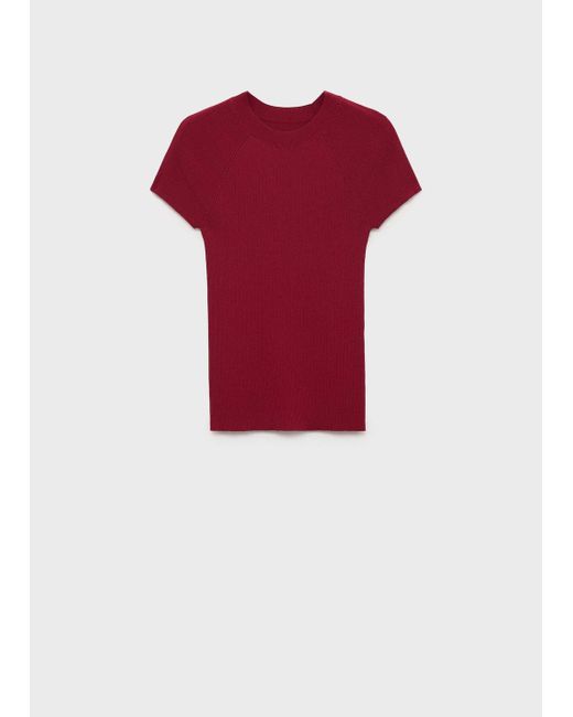 Mango White Ribbed-Knit Short-Sleeved Sweater