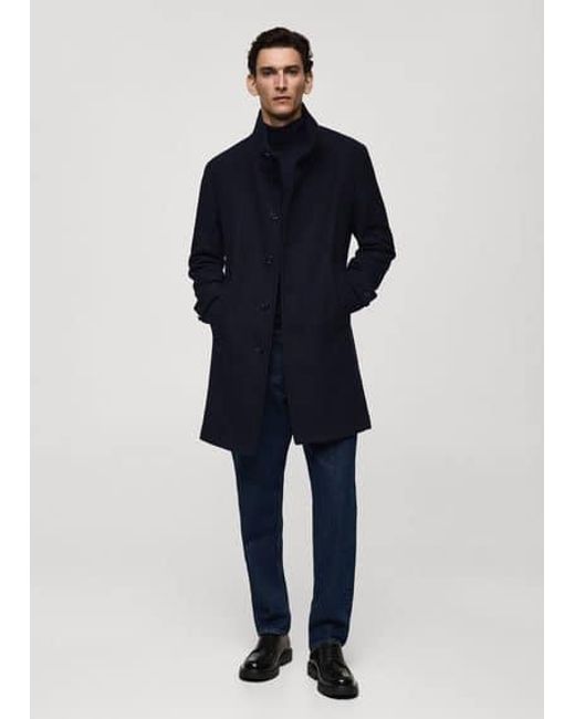 Mango Blue Wool Funnel Neck Coat Dark for men